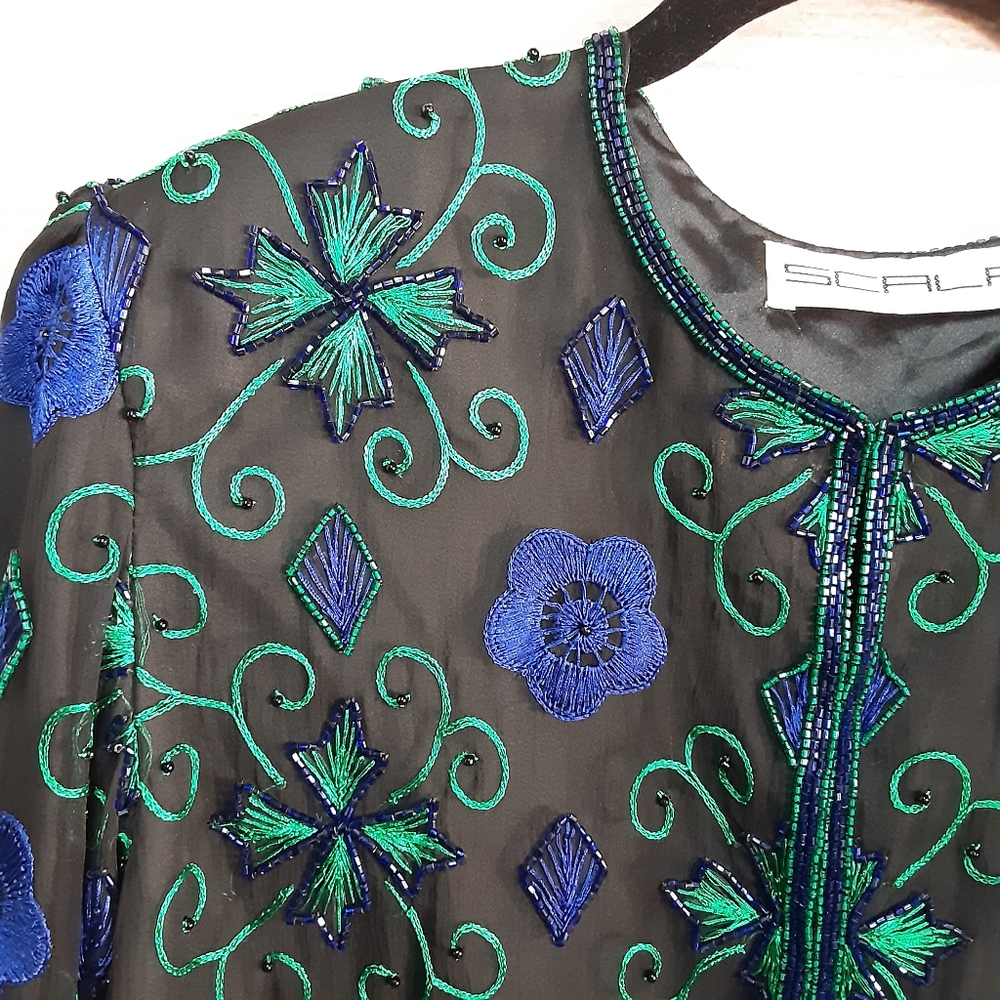 Scala 100%Pure Silk Embellished Jacket Size Ps - image 5